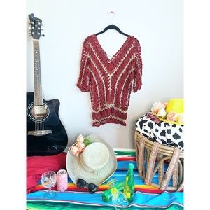 Red Crochet Top with Gold Accents